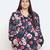 Heavens  blue  Floral print pleated neck tie knot plus size women top