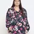 Heavens  blue  Floral print pleated neck tie knot plus size women top