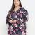 Heavens  blue  Floral print pleated neck tie knot plus size women top