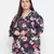 Heavens  blue  Floral print pleated neck tie knot plus size women top