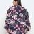 Heavens  blue  Floral print pleated neck tie knot plus size women top