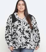 Black & white floral prin t plus size women shirt
