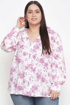 Full of love light pink floral print plus size women shirt