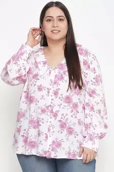 Full of love light pink floral print plus size women shirt