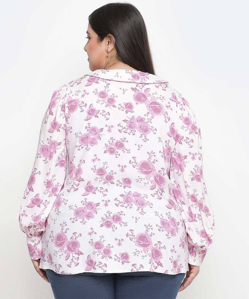 Full of love light pink floral print plus size women shirt