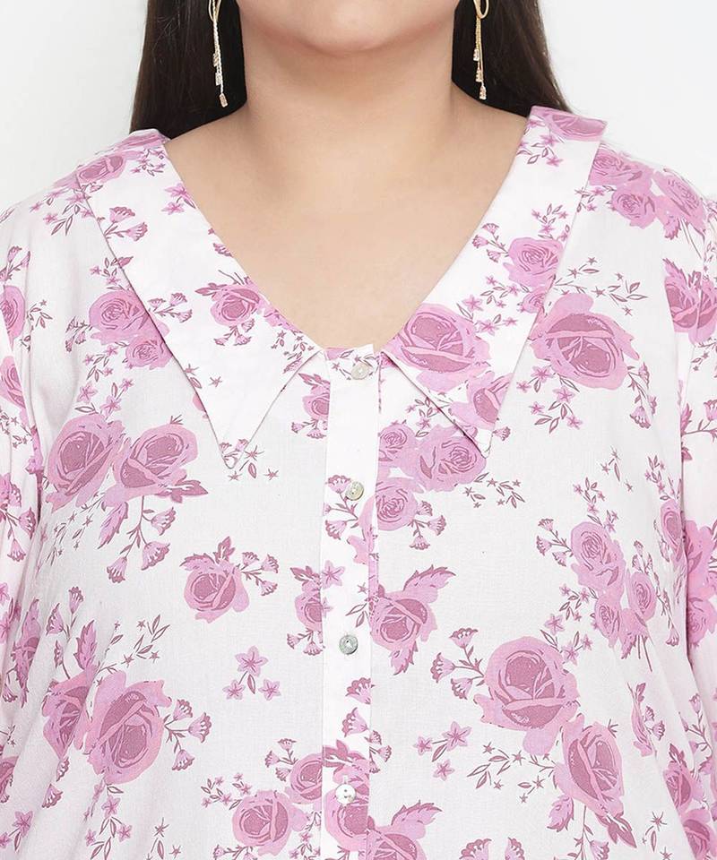 Full of love light pink floral print plus size women shirt