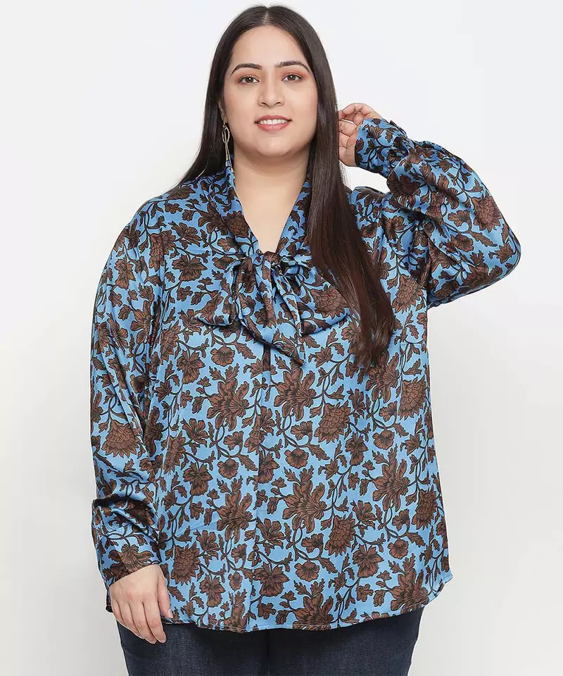 Muffin Blue floral print stylish plus size women top
