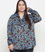 Muffin Blue floral print stylish plus size women top