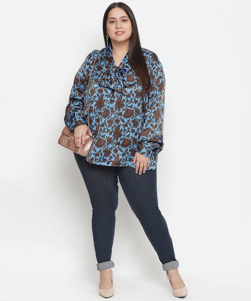 Muffin Blue floral print stylish plus size women top