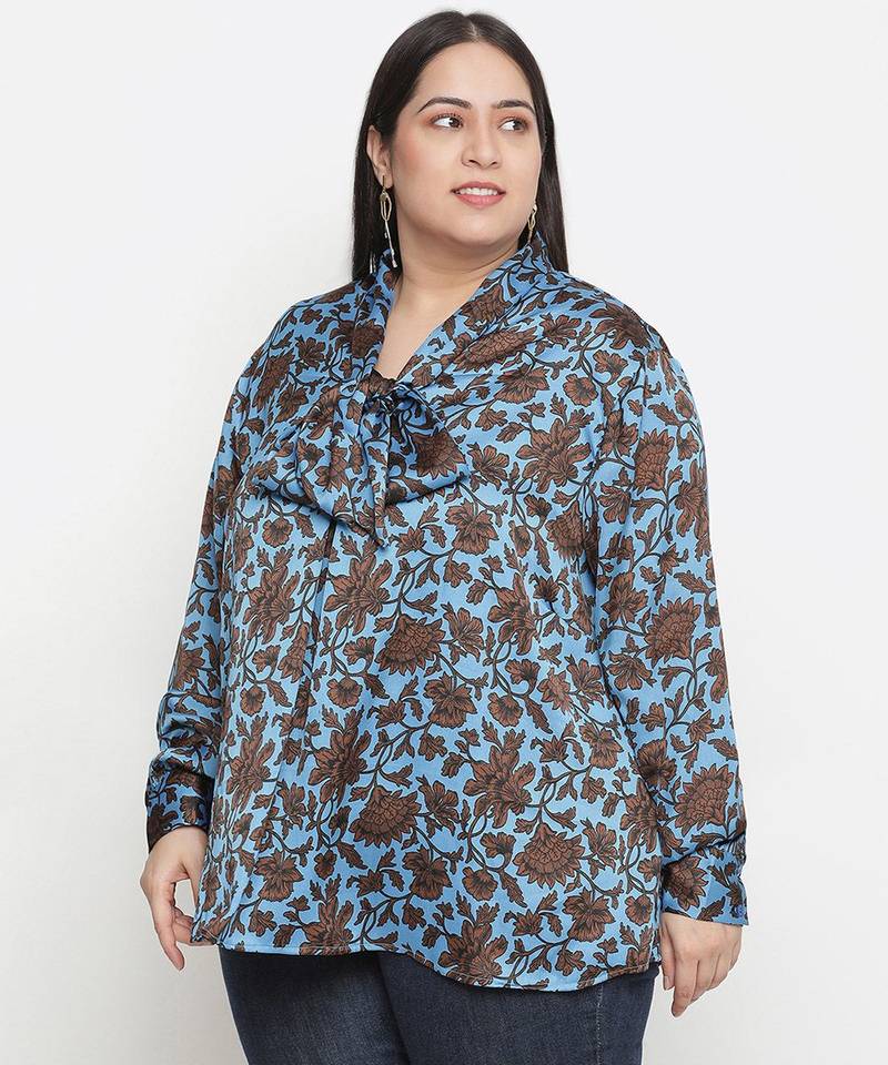 Muffin Blue floral print stylish plus size women top