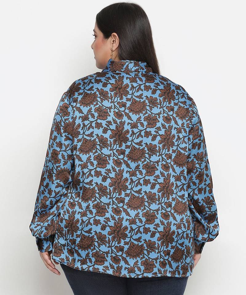 Muffin Blue floral print stylish plus size women top