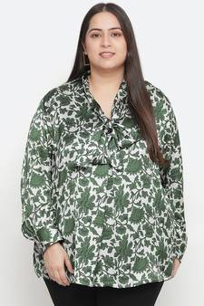 Seemly green  floral print stylish plus size women top