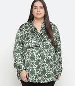 Seemly green  floral print stylish plus size women top