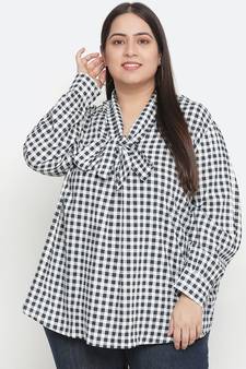 Doring check print stylish plus size women top