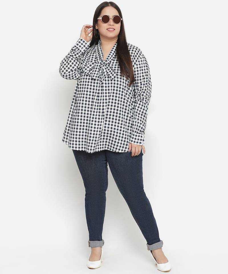 Doring check print stylish plus size women top