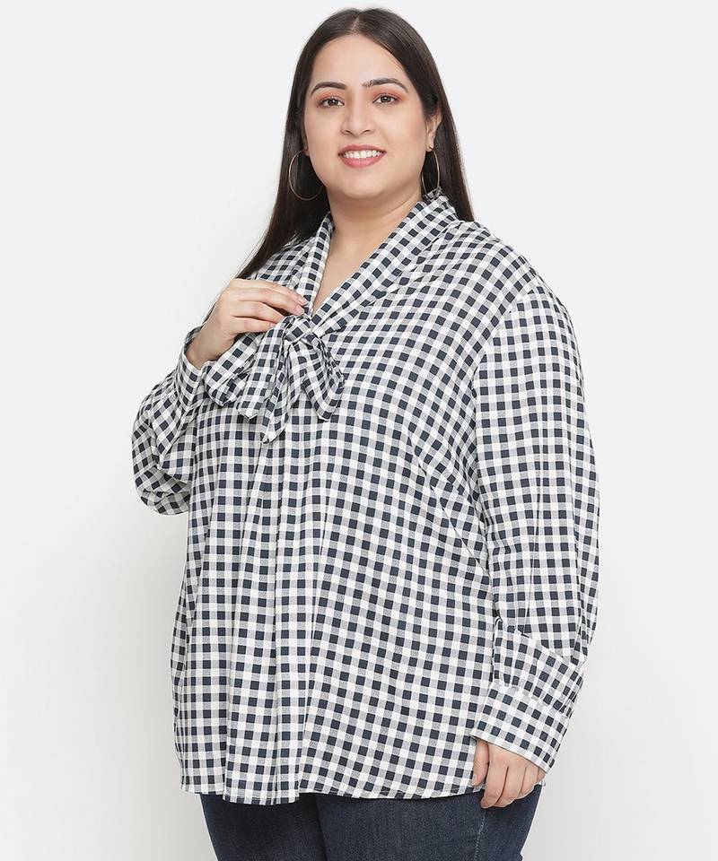 Doring check print stylish plus size women top
