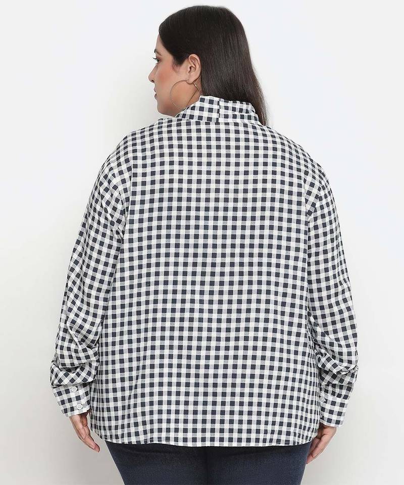 Doring check print stylish plus size women top