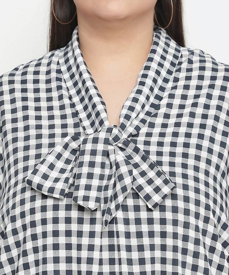 Doring check print stylish plus size women top