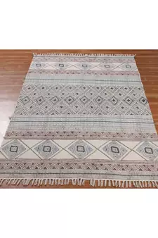 2.6x10 Ft Cotton Dhurrie Handmade Area Rugs Hand Block Printed Rug Indoor Lounge Decorative Handwoven