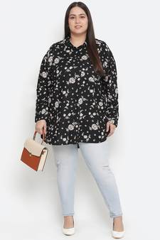 Lure Black floral print plus size women shirt