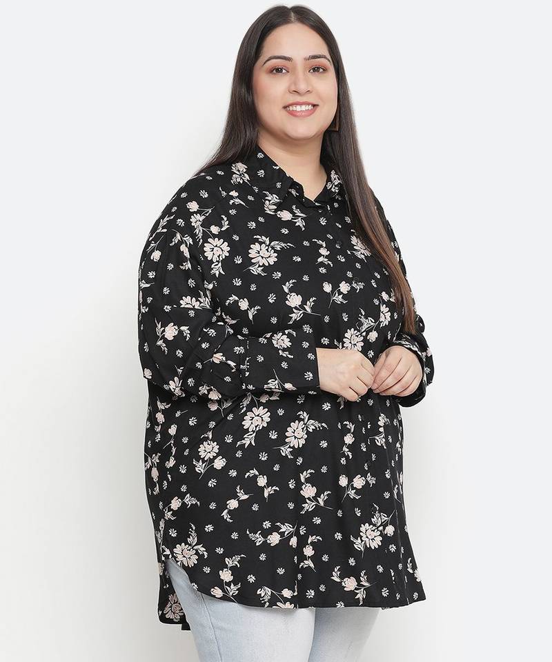 Lure Black floral print plus size women shirt