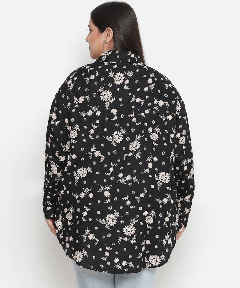 Lure Black floral print plus size women shirt