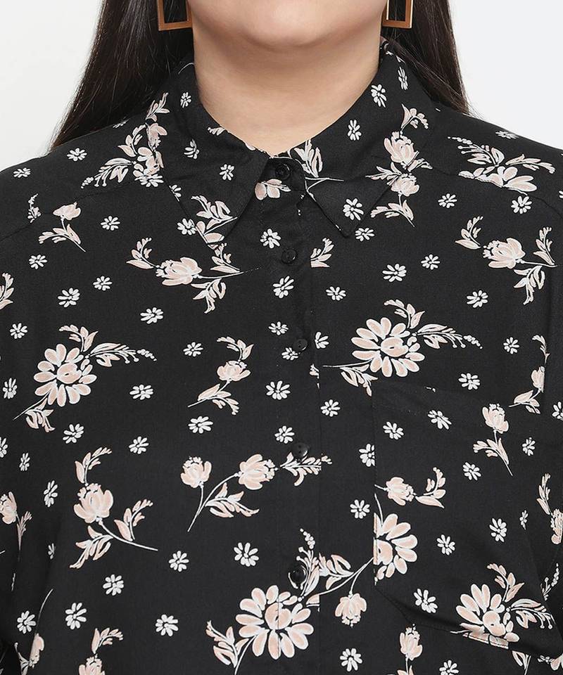 Lure Black floral print plus size women shirt