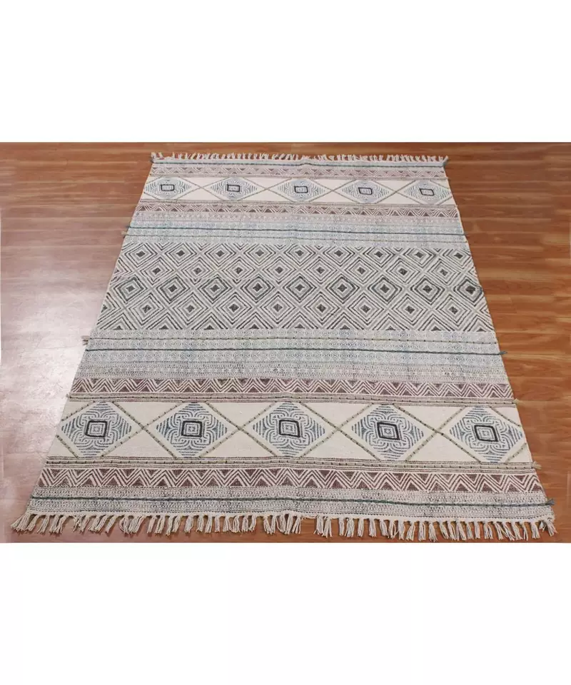5x10 Ft Cotton Dhurrie Handmade Area Rugs Hand Block Printed Rug Indoor Lounge Decorative Handwoven