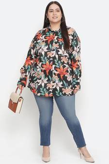 Scandle floral print plus size women shirt