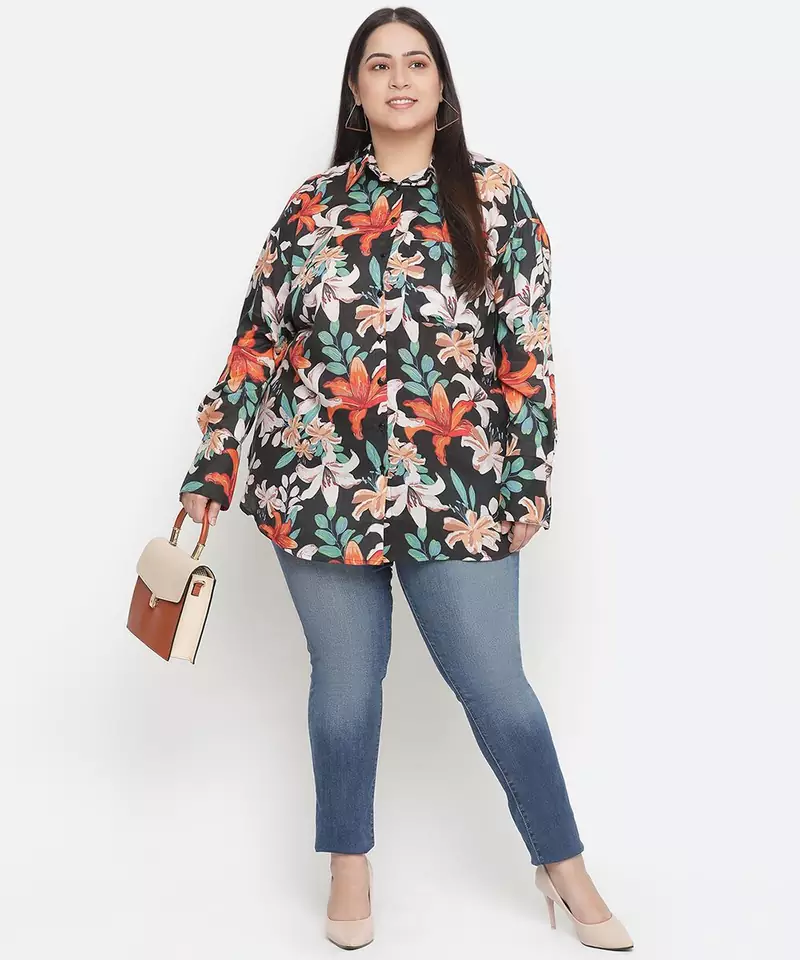 Scandle floral print plus size women shirt