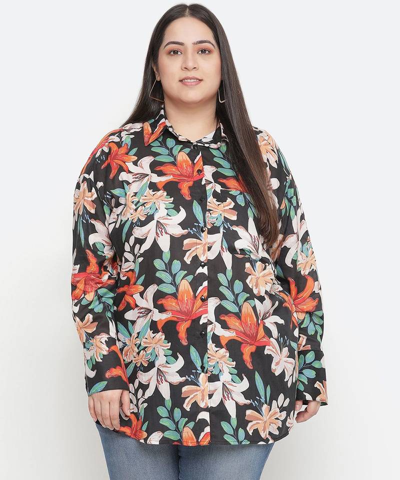 Scandle floral print plus size women shirt