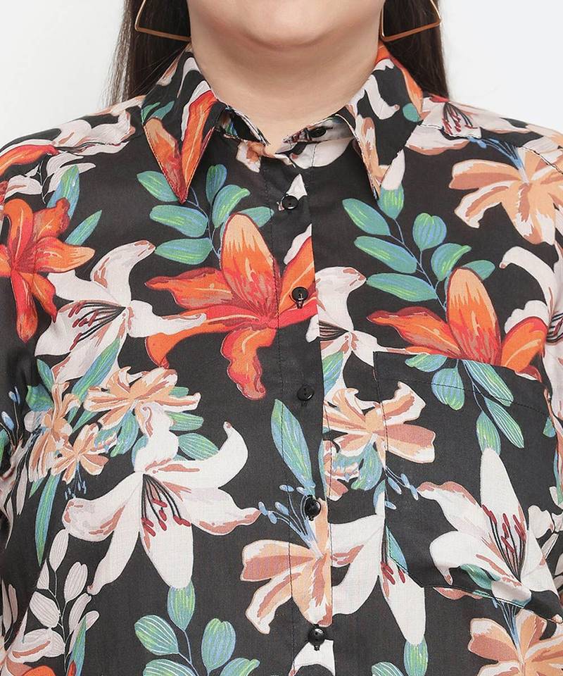 Scandle floral print plus size women shirt
