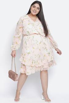 Peach bnez floral print plus size women dress