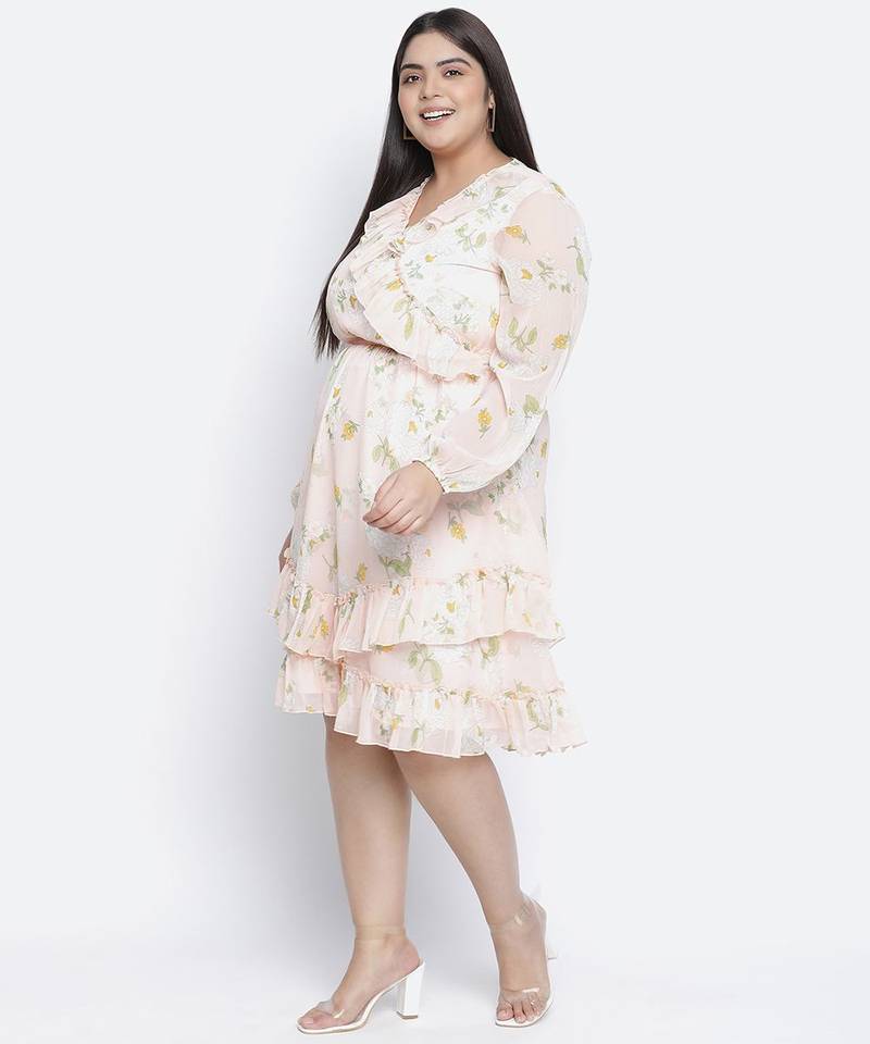 Peach bnez floral print plus size women dress