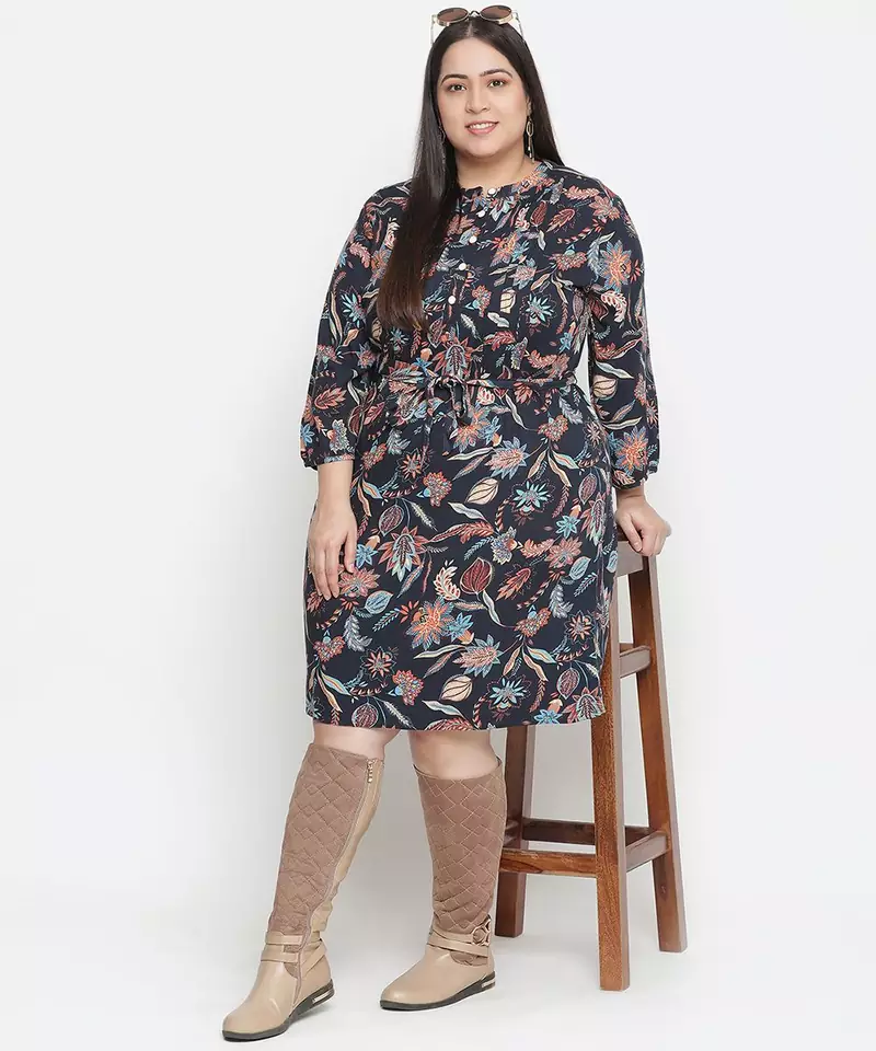 Flex of colors floral print plus size women dress
