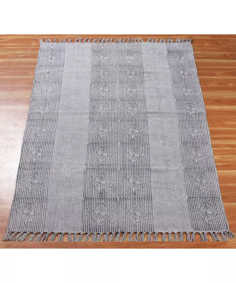 8x8 Ft Geometric Cotton Dhurrie Handmade Area Rug Boho Kilim Garden Yoga Rug