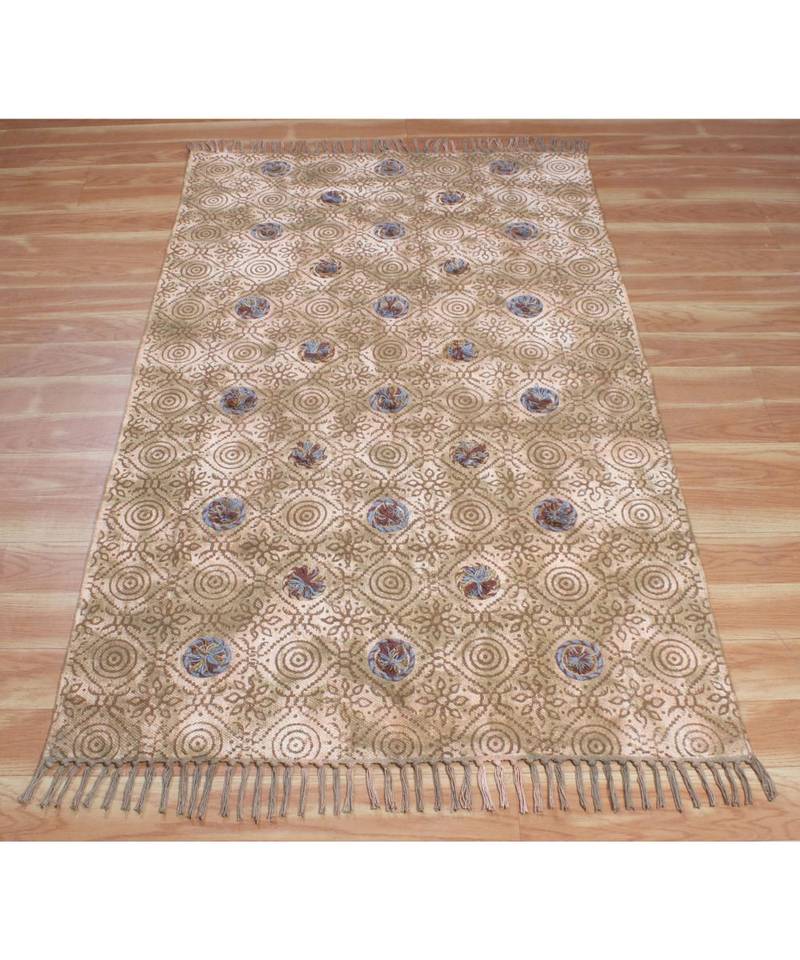7x10 Ft Hand Made Cotton Dhurrie Boho Area Rug Geometric Carpet MultiColor