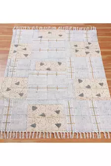 2.6x8 Ft Rug For Patio Decor Handmade Cotton Rug Hand Block Printed Flat Weave