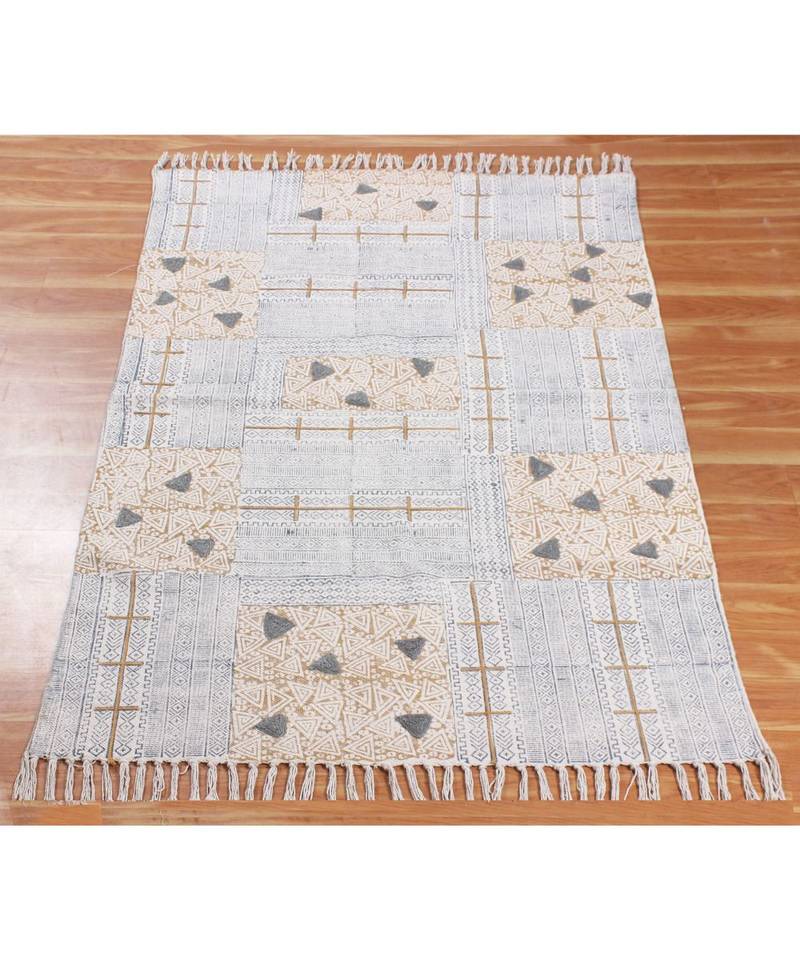 3x10 Ft Rug For Patio Decor Handmade Cotton Rug Hand Block Printed Flat Weave