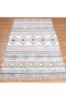 9x9 Ft Cotton Dhurrie Hand Block Printed Area Rug Floor Decor Brown Color