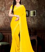 Yellow plain georgette saree with blouse