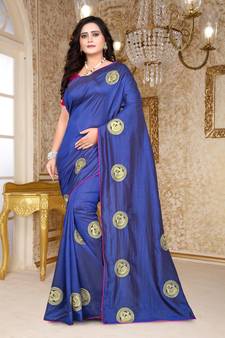 Green embroidered silk blend saree with blouse