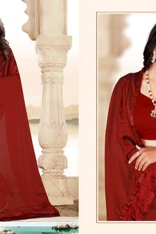 Maroon plain georgette saree with blouse