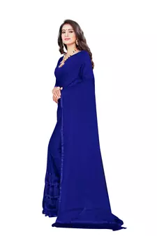 Blue plain georgette saree with blouse