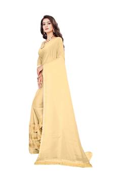 Cream plain georgette saree with blouse