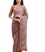 Pink embroidered chiffon saree with blouse