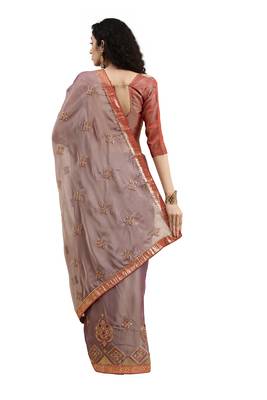 Pink embroidered chiffon saree with blouse 3