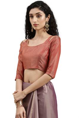 Pink embroidered chiffon saree with blouse 4