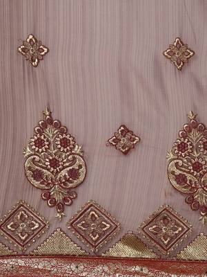 Pink embroidered chiffon saree with blouse 5
