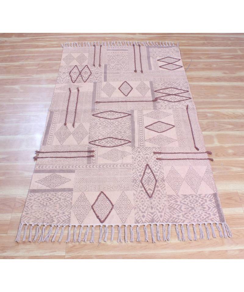 2.6x10 Ft Rug For Kids Room Boho Kilim Area Rug Hand Block Printed Cotton Durries
